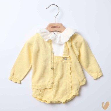 Salopette cardigan e body in cotone organico Completo e Pagliaccetto