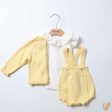 Salopette cardigan e body in cotone organico Completo e Pagliaccetto