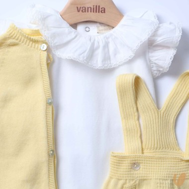 Salopette cardigan e body in cotone organico Completo e Pagliaccetto