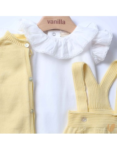 Organic cotton cardigan and body dungarees