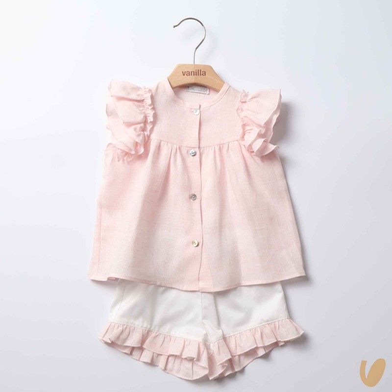 Completo Blusa in puro lino e short Completo e Pagliaccetto