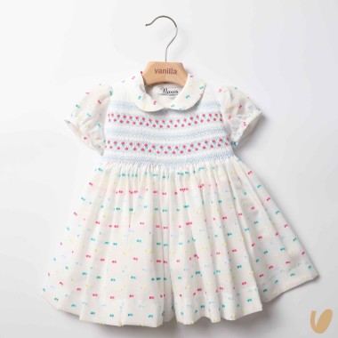 Abito plumetis punto smock ricamato Abito e Tute