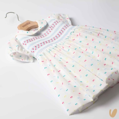 Abito plumetis punto smock ricamato Abito e Tute