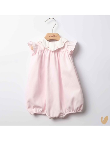 Hand embroidered piqué romper