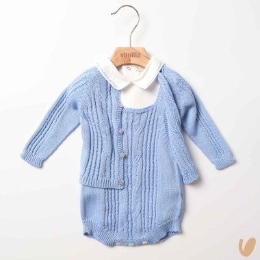 Completo salopette e cardigan filo di cotone organico Completo e Pagliaccetto