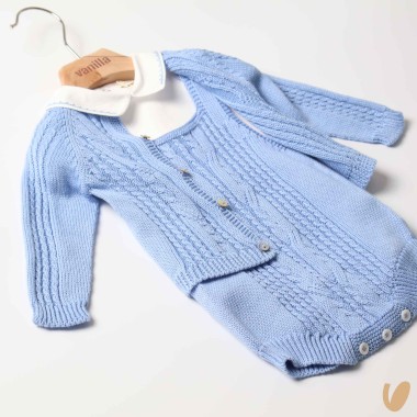 Completo salopette e cardigan filo di cotone organico Completo e Pagliaccetto