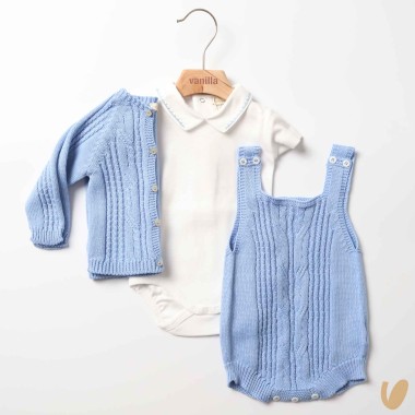 Completo salopette e cardigan filo di cotone organico Completo e Pagliaccetto