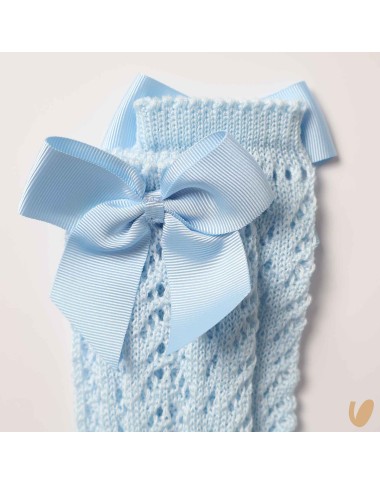 Long perforated socks with gros-grein bow