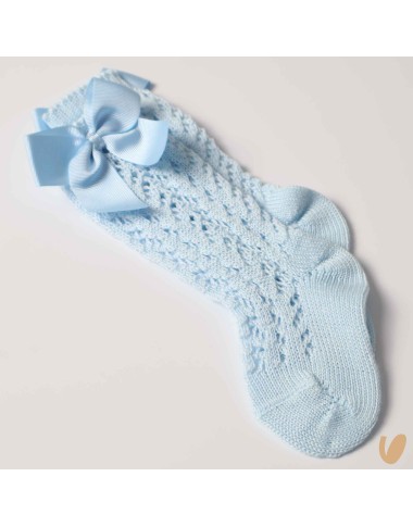 Long perforated socks with gros-grein bow