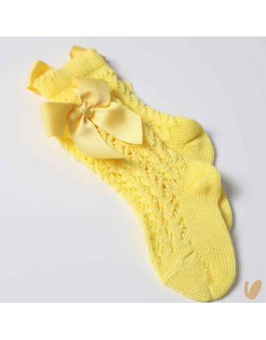 Long perforated socks with gros-grein bow