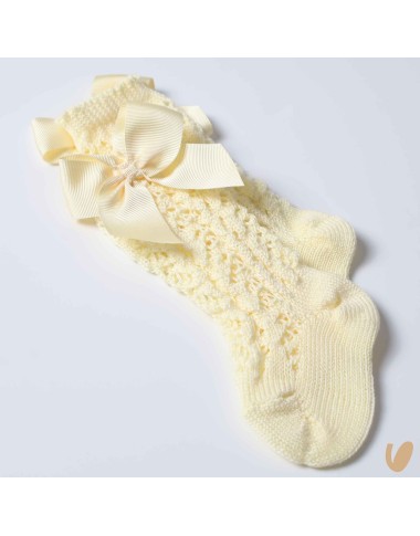 Long perforated socks with gros-grein bow