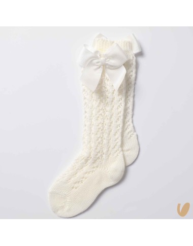 Long perforated socks with gros-grain bow