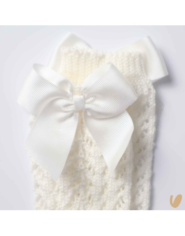 Long perforated socks with gros-grain bow