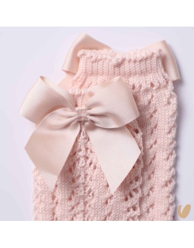 Long perforated socks with gros-grain bow