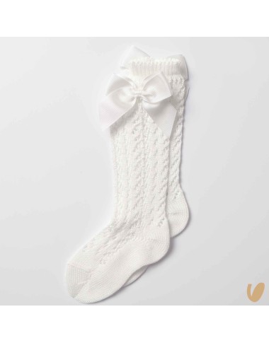 Long perforated socks with gros-grain bow