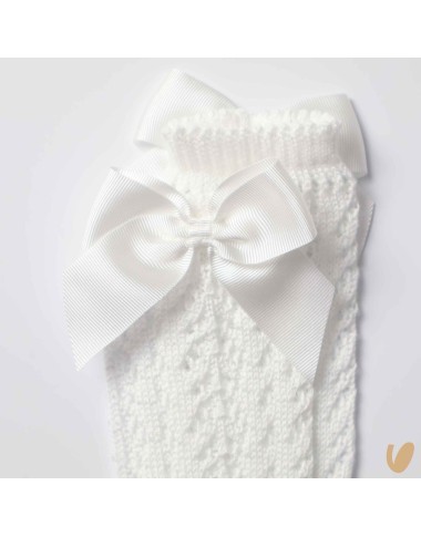 Long perforated socks with gros-grain bow