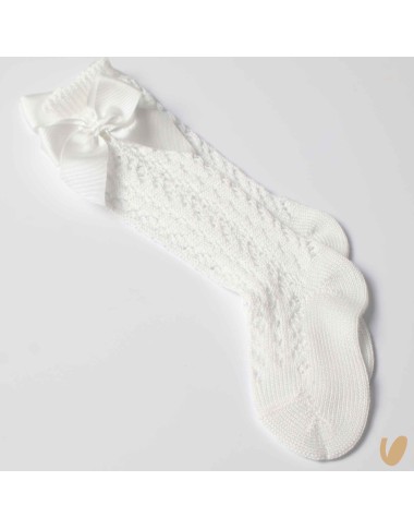 Long perforated socks with gros-grain bow