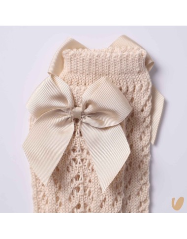 Long perforated socks with gros-grain bow