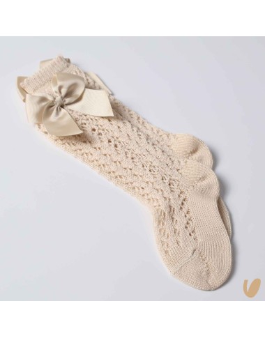Long perforated socks with gros-grain bow
