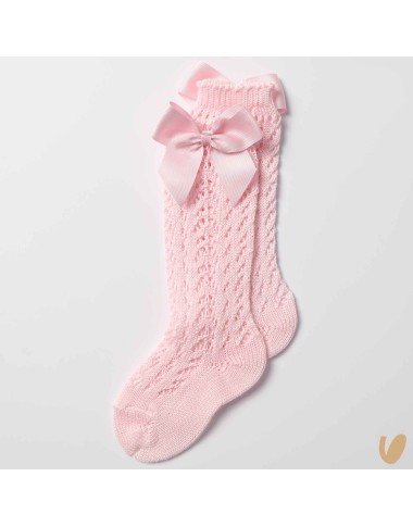 Long perforated socks with gros-grain bow
