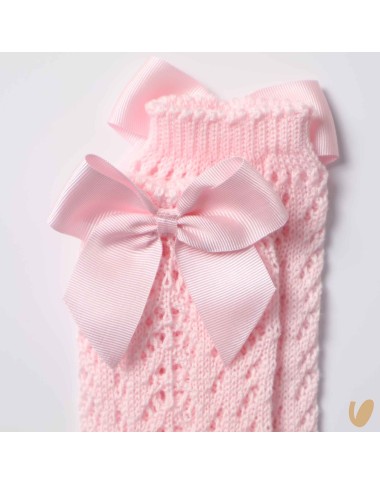Long perforated socks with gros-grain bow