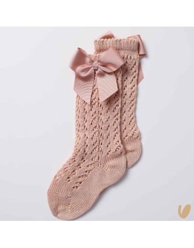 Long perforated socks with gros-grain bow