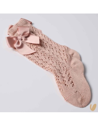 Long perforated socks with gros-grain bow