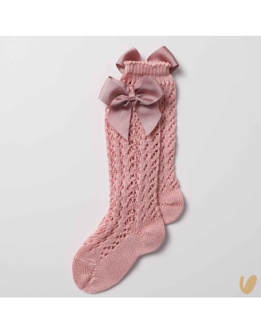 Long perforated socks with gros-grain bow