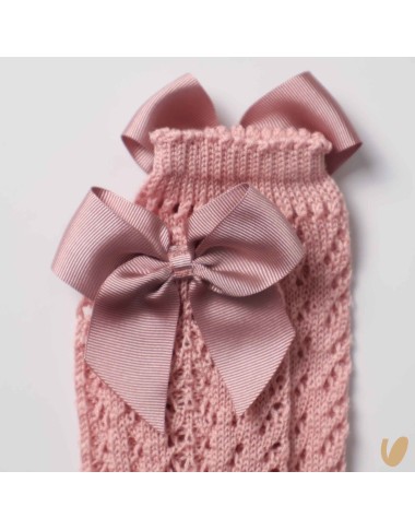 Long perforated socks with gros-grain bow