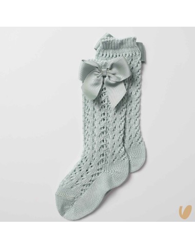 Long perforated socks with gros-grain bow