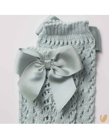 Long perforated socks with gros-grain bow