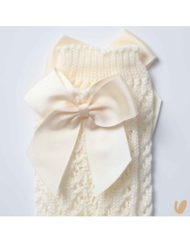 Long perforated socks with gros-grain bow