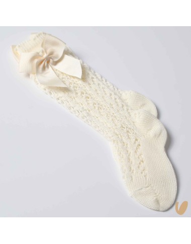 Long perforated socks with gros-grain bow