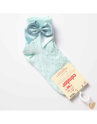 Short perforated socks with satin bow