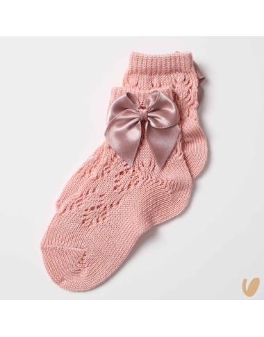 Short perforated sock with satin bow