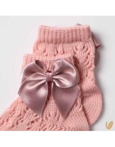 Short perforated sock with satin bow