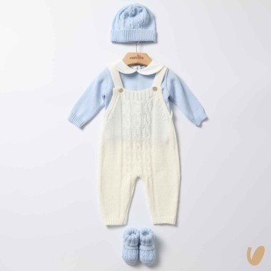 Set Nascita Lana Merino con Salopette a Trecce Set Nascita e Uscita Clinica