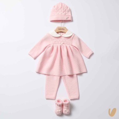 Set Nascita Lana Merino Nido d'Ape e Roselline Set Nascita e Uscita Clinica