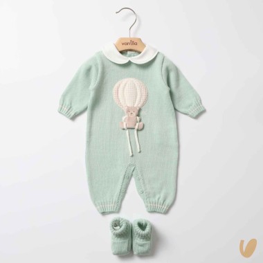 Completo Nascita Orsetto e Mongolfiera lana Set Nascita e Uscita Clinica