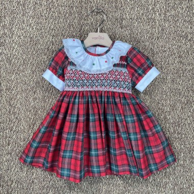 Abito natalizio ricamo punto smock Bimba 2/8 anni
