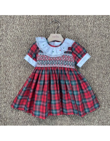 Abito natalizio ricamo punto smock Bimba 2/8 anni