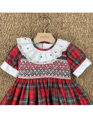 Abito natalizio ricamo punto smock Bimba 2/8 anni