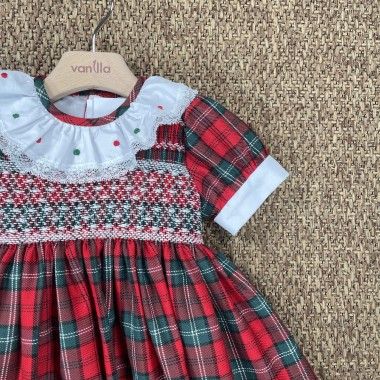 Abito natalizio ricamo punto smock Bimba 2/8 anni