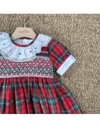 Abito natalizio ricamo punto smock Bimba 2/8 anni