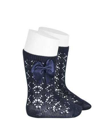 Calzino alto traforato con fiocco in raso Calzini Lunghi