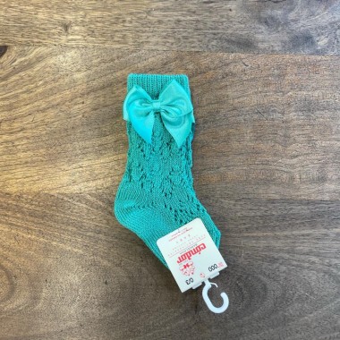 Calzino alto traforato con fiocco in raso Calzini Lunghi