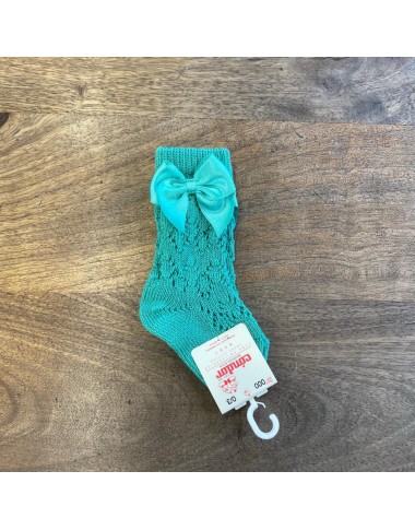 Calzino alto traforato con fiocco in raso Calzini Lunghi