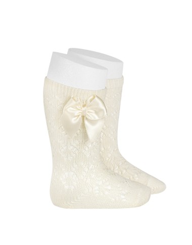 Calzino alto traforato con fiocco in raso Calzini Lunghi