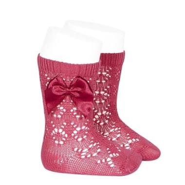 Calzino alto traforato con fiocco in raso Calzini Lunghi