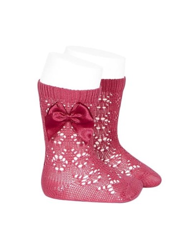 Calzino alto traforato con fiocco in raso Calzini Lunghi
